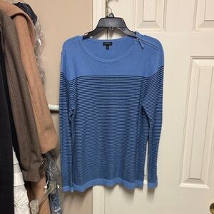 Talbots Blue and Black Striped Crewneck Sweater